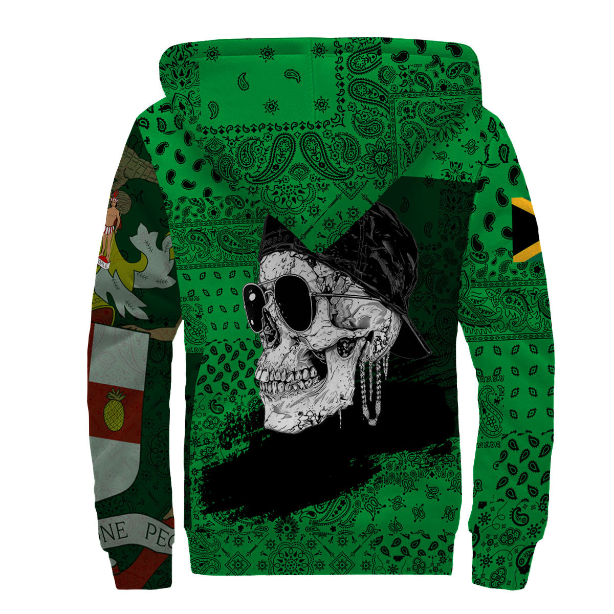 Jamaica Sherpa Hoodie Paisley Flag And Skull Style 2