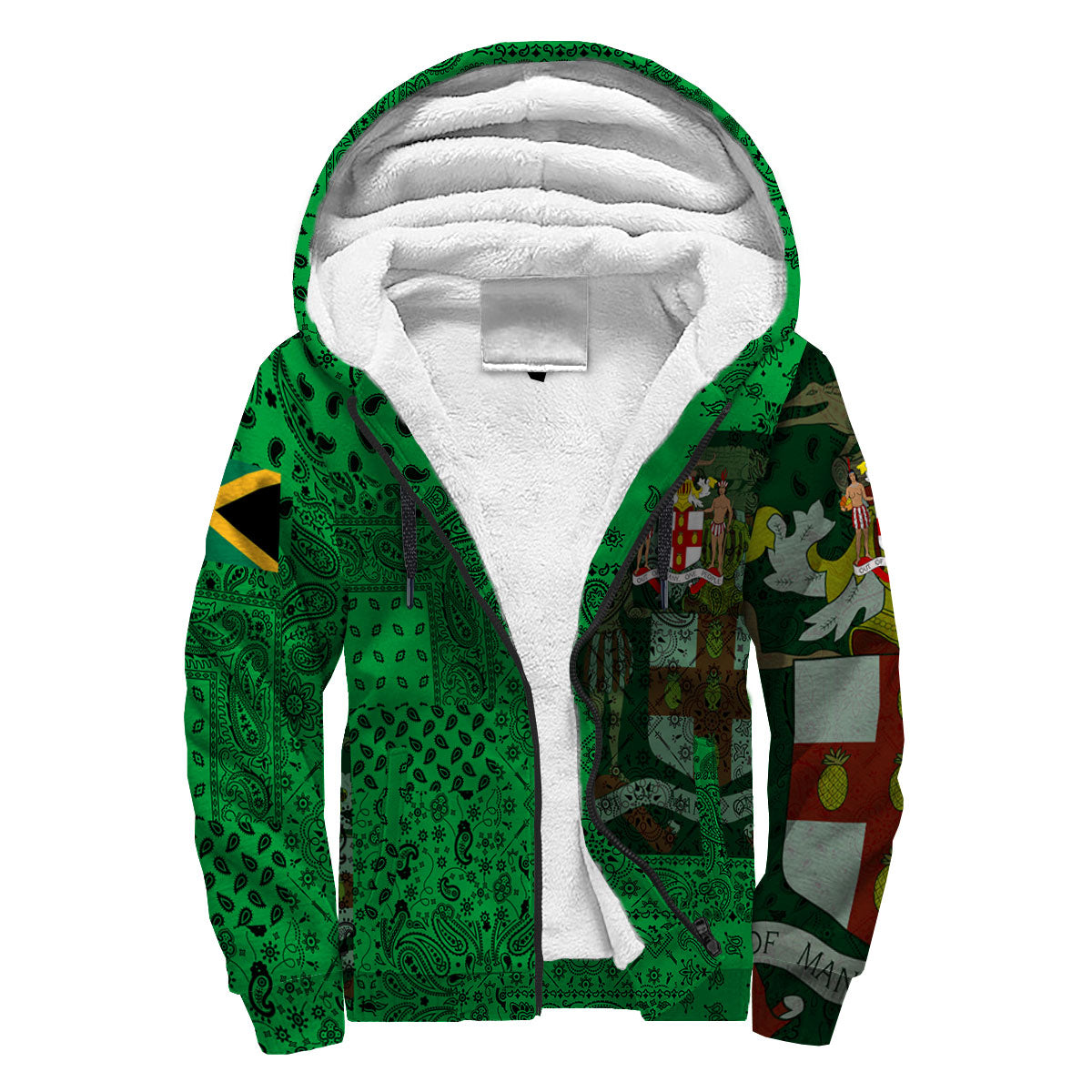 Jamaica Sherpa Hoodie Paisley Flag And Skull Style 3