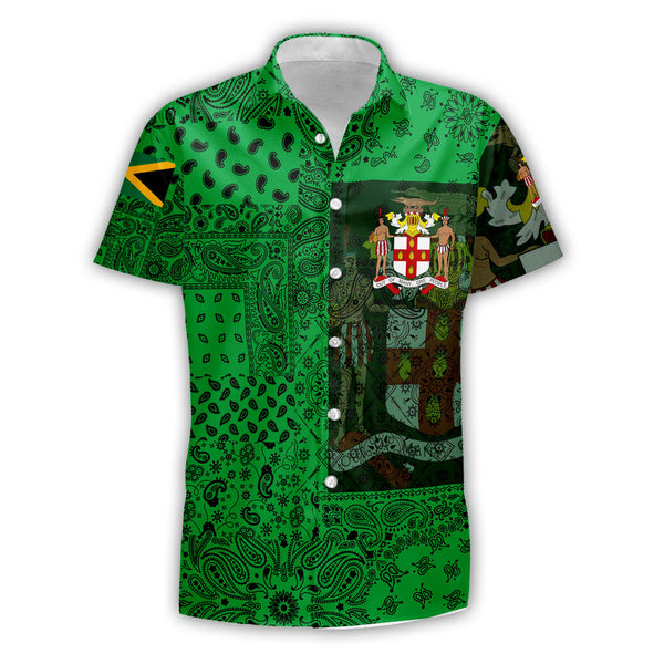 Jamaica Short Sleeve Shirt Paisley Flag And Skull Style 1