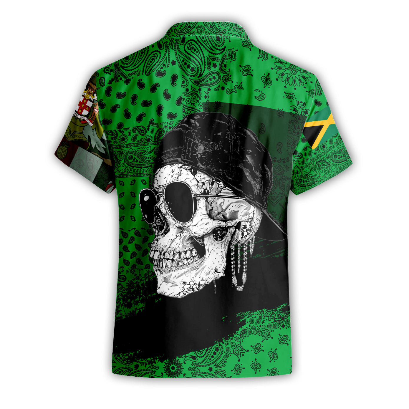 Jamaica Short Sleeve Shirt Paisley Flag And Skull Style 2