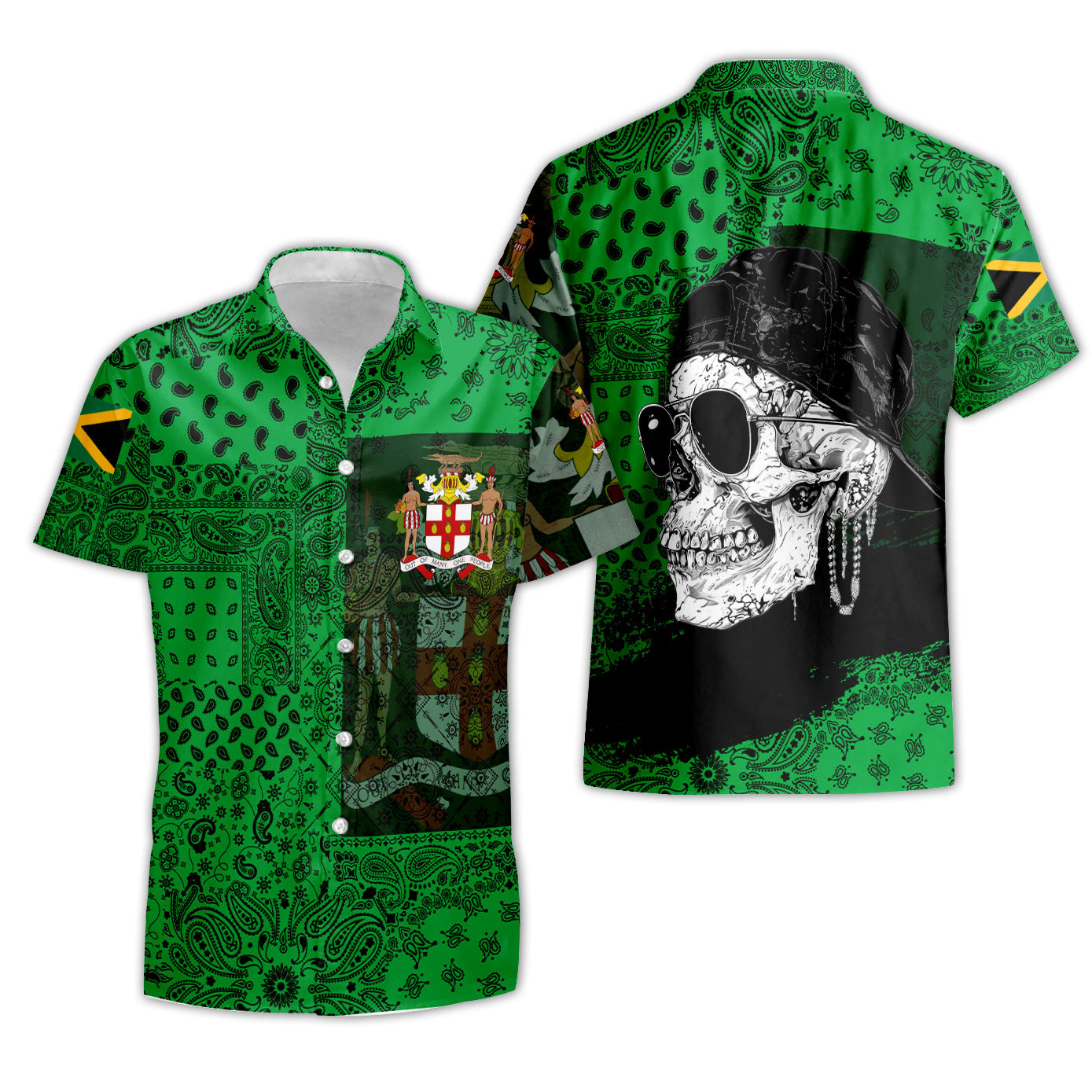 Jamaica Short Sleeve Shirt Paisley Flag And Skull Style 3