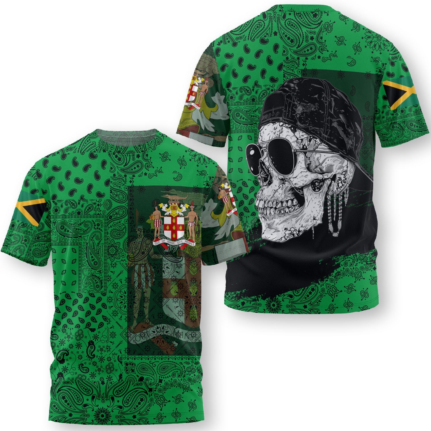 Jamaica T Shirt Paisley Flag And Skull Style 3