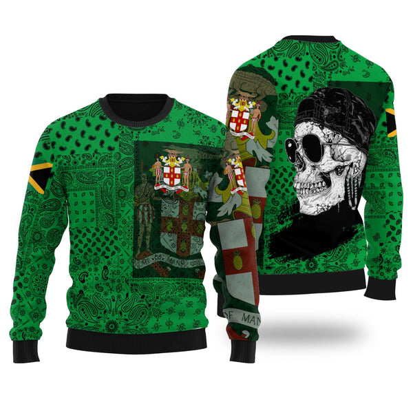 Jamaica Ugly Sweater Paisley Flag And Skull Style 1