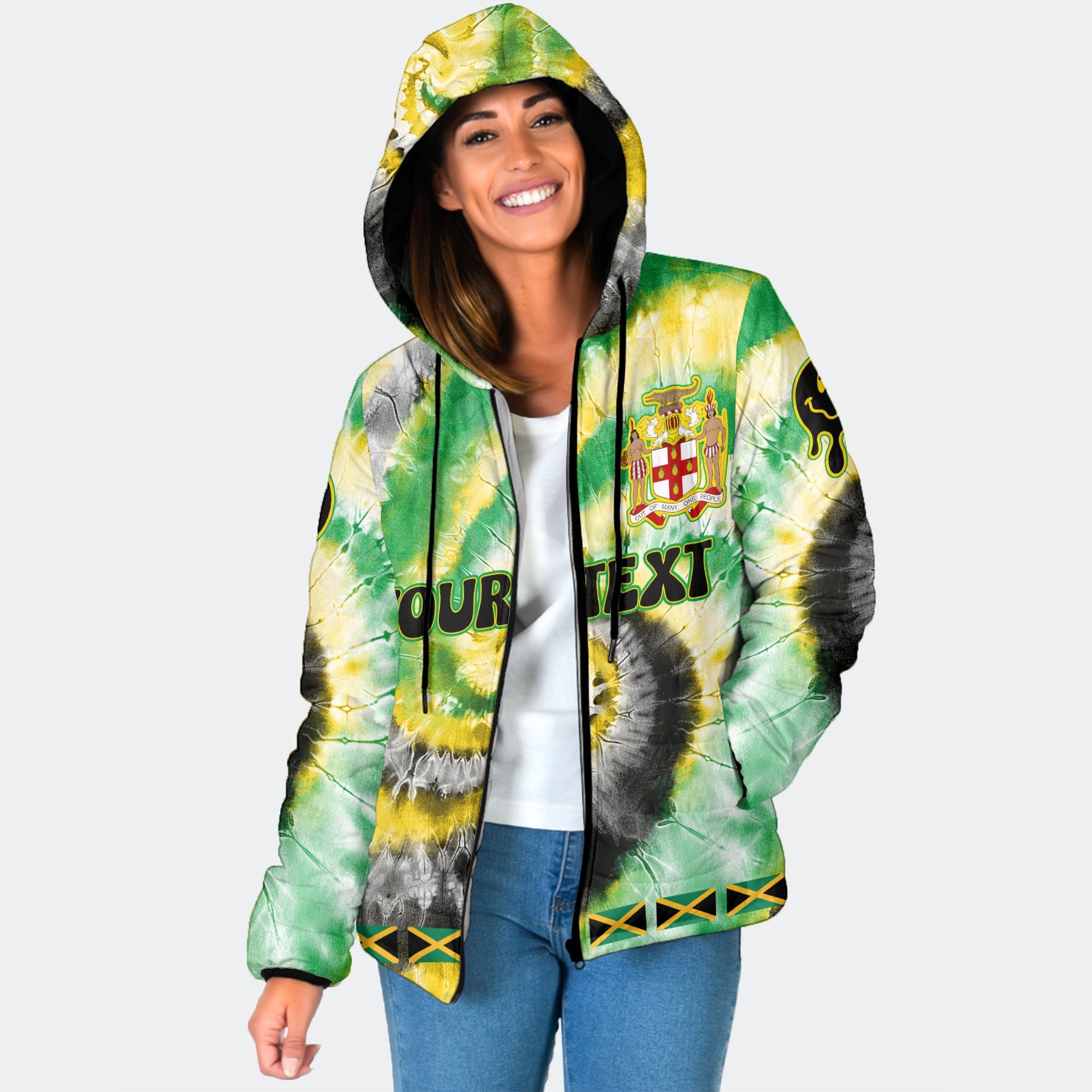 Jamaica Women Hooded Padded Jacket Custom Tie Dye Style 1