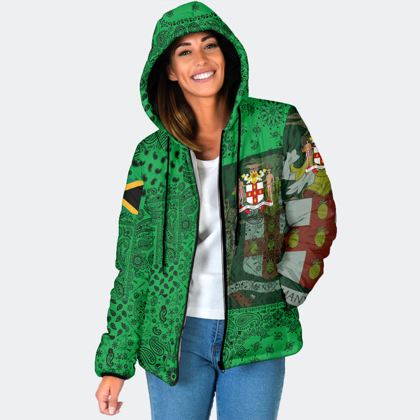 Jamaica Women Hooded Padded Jacket Paisley Flag And Skull Style 1