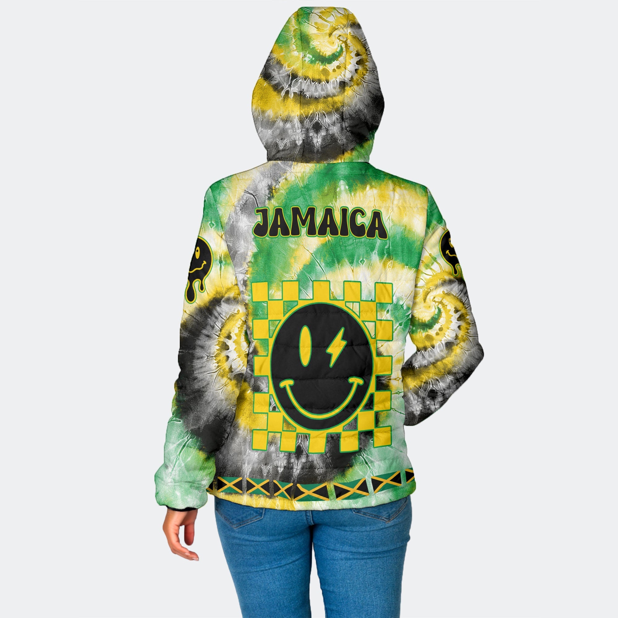 Jamaica Women Hooded Padded Jacket Custom Tie Dye Style 2