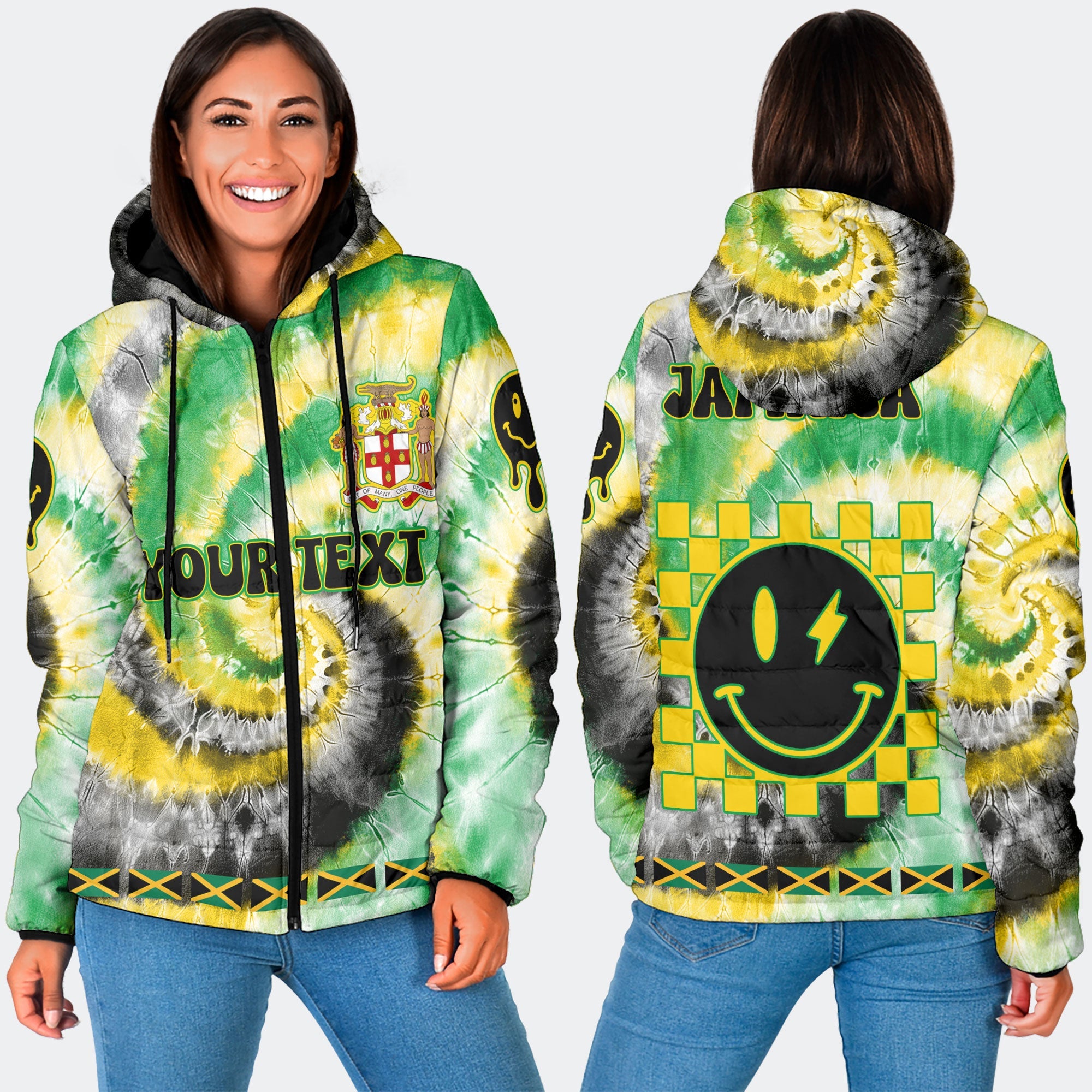 Jamaica Women Hooded Padded Jacket Custom Tie Dye Style 3