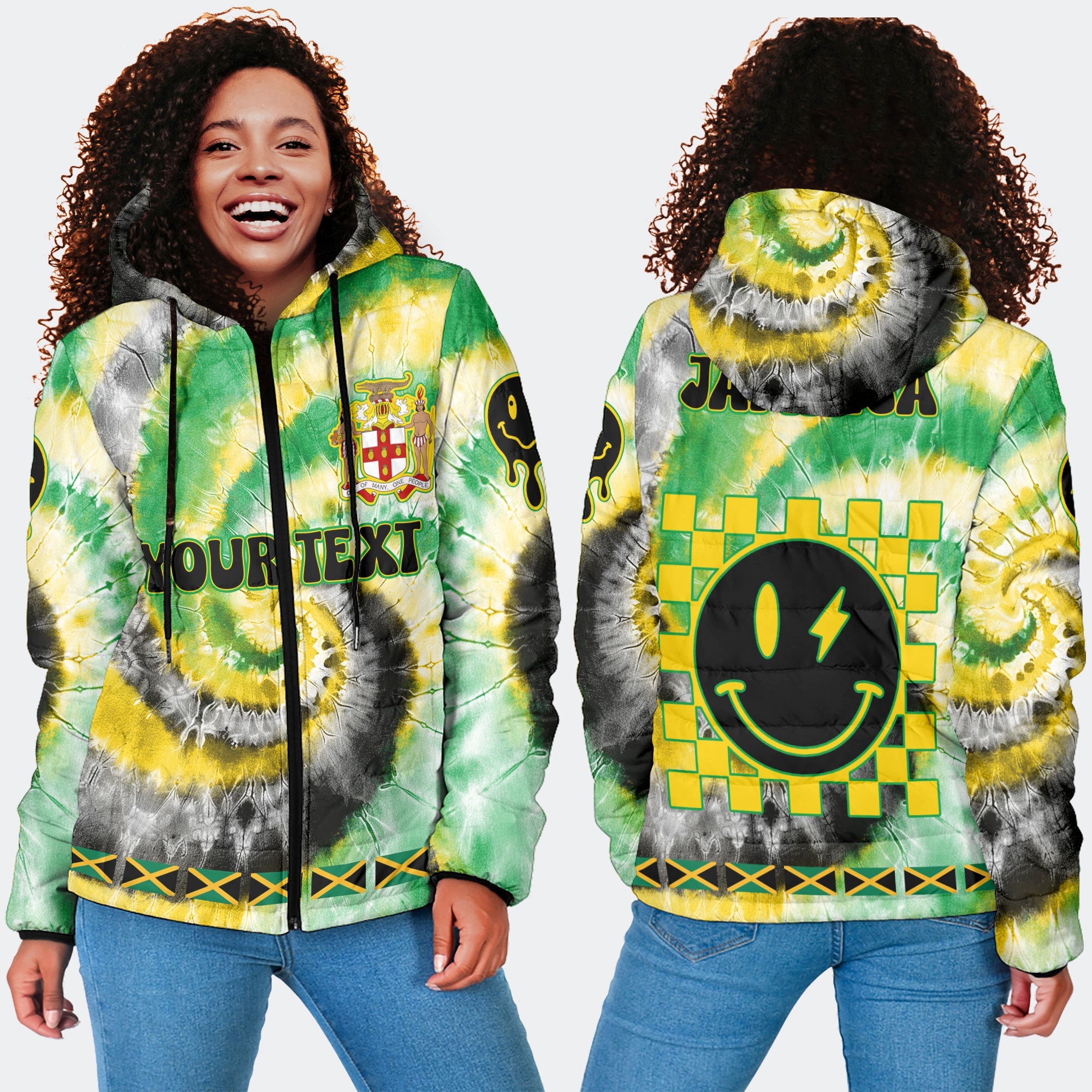 Jamaica Women Hooded Padded Jacket Custom Tie Dye Style 4