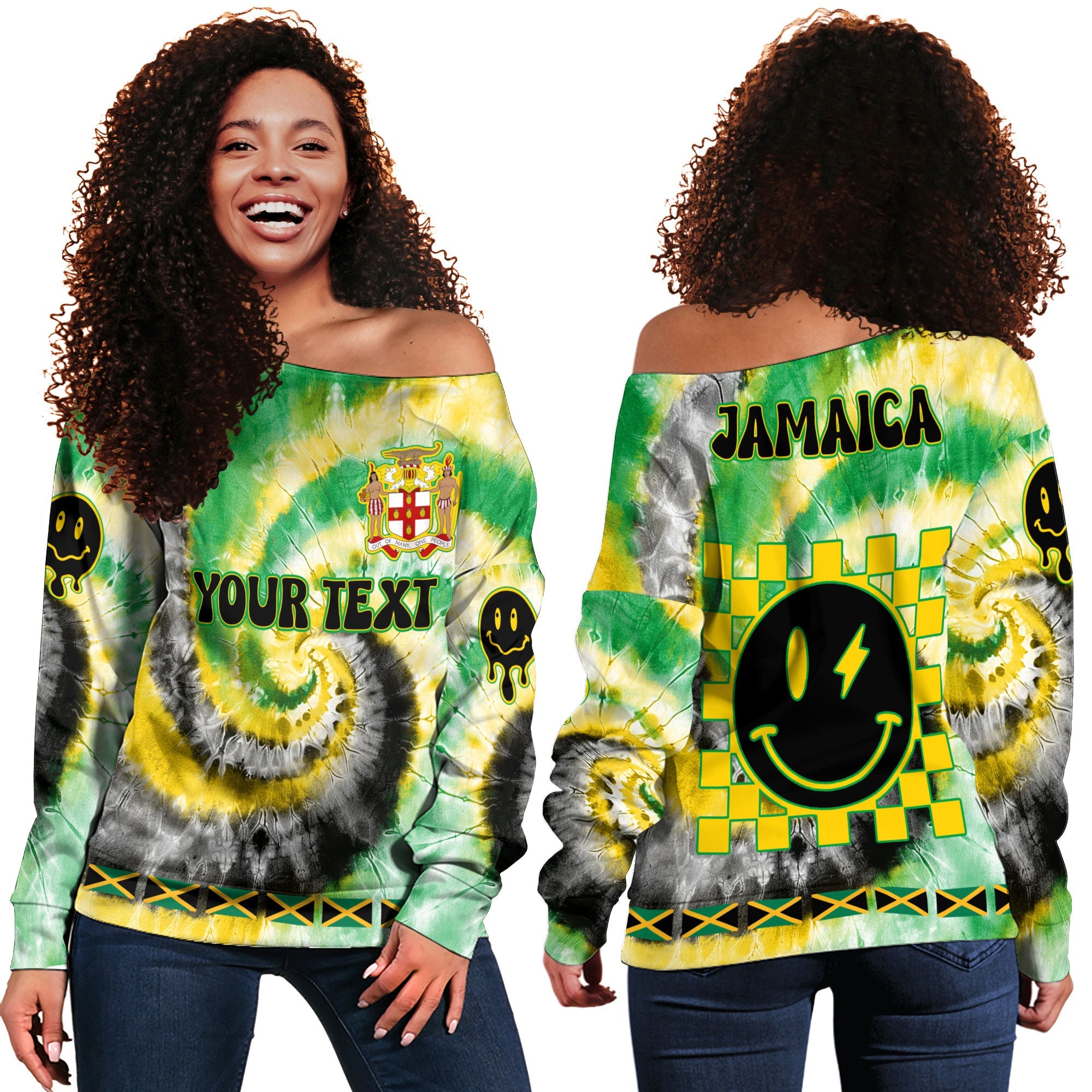 Jamaica Women Off Shoulder Sweatshirt Custom Tie Dye Style 2