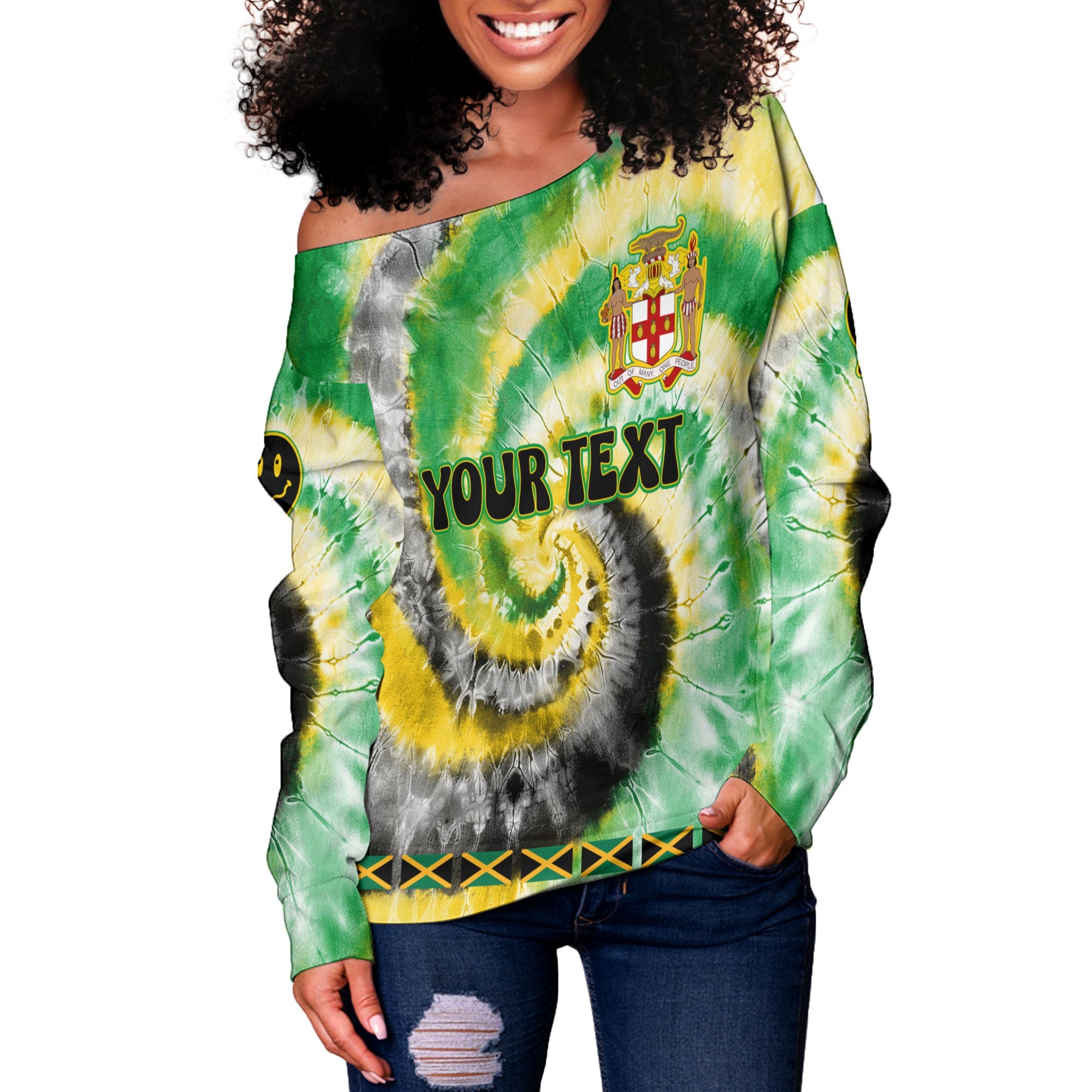 Jamaica Women Off Shoulder Sweatshirt Custom Tie Dye Style 3