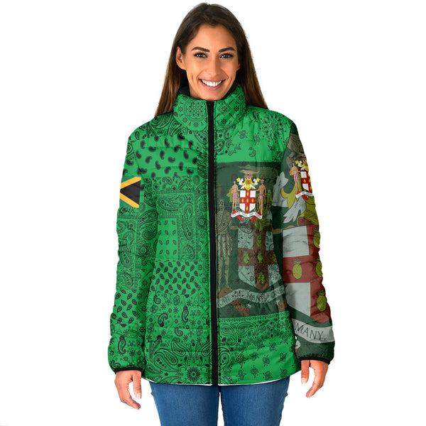 Jamaica Women Padded Jacket Paisley Flag And Skull Style 1