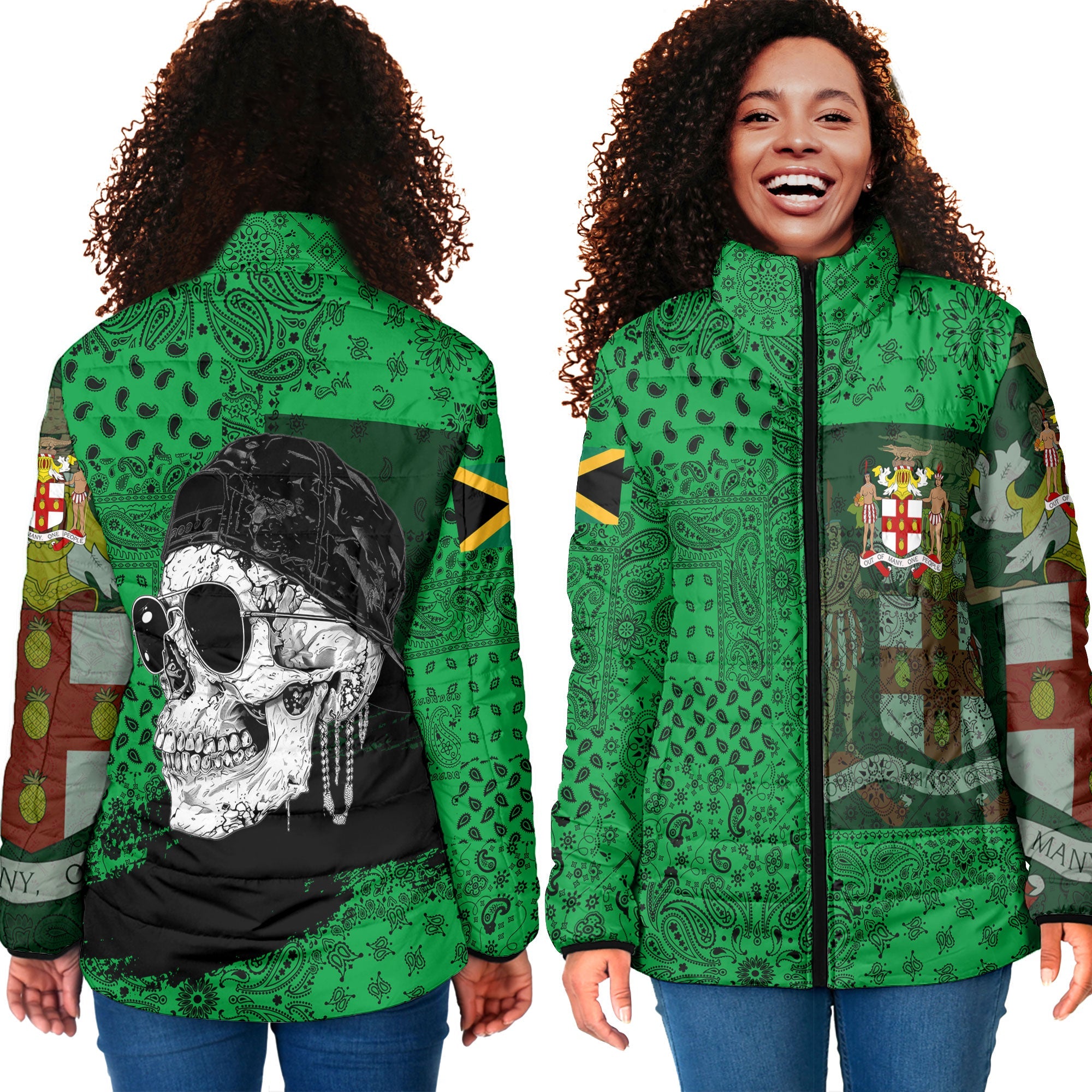 Jamaica Women Padded Jacket Paisley Flag And Skull Style 4