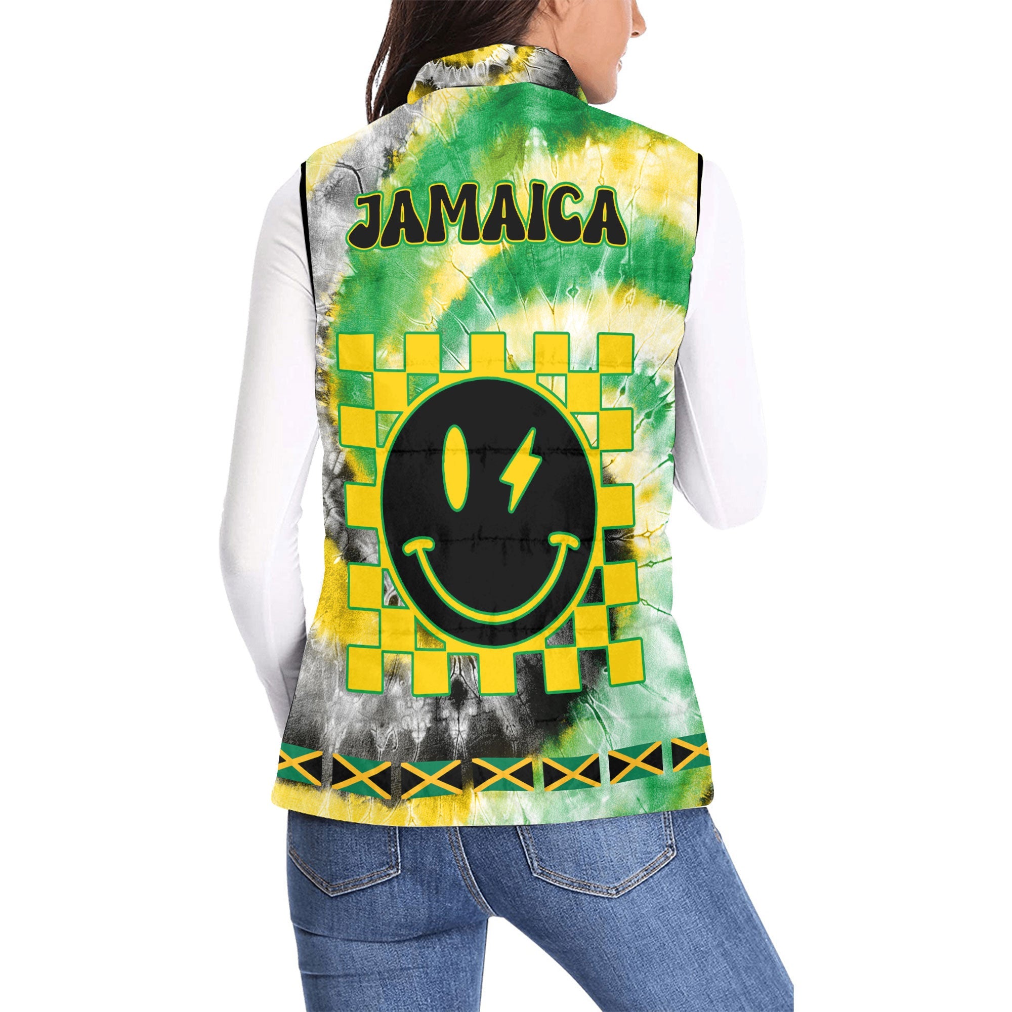 Jamaica Women Padded Jacket Vest Custom Tie Dye Style 2