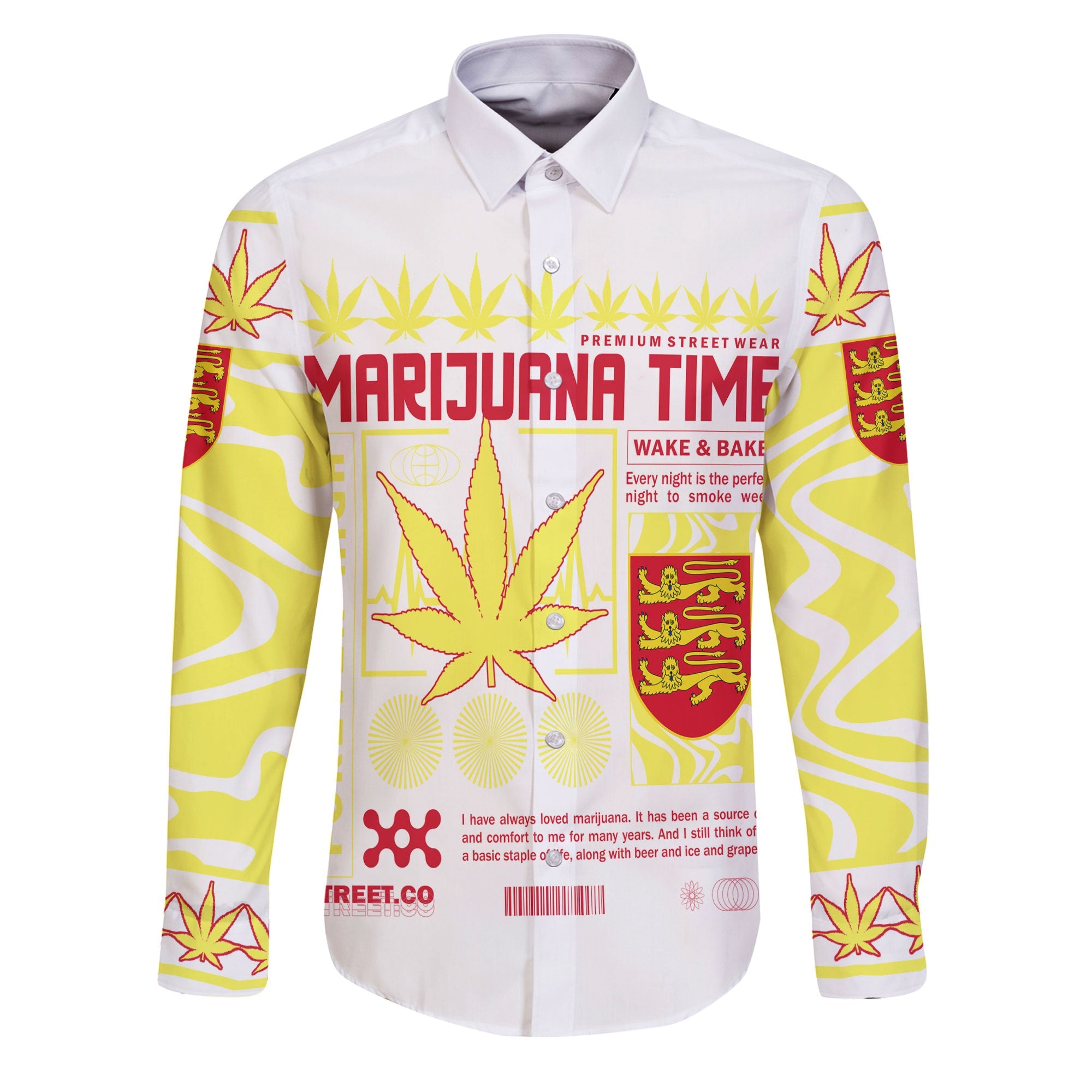 Jersey Long Sleeve Button Shirt Flag & Coat Of Arms Marijuanas Style