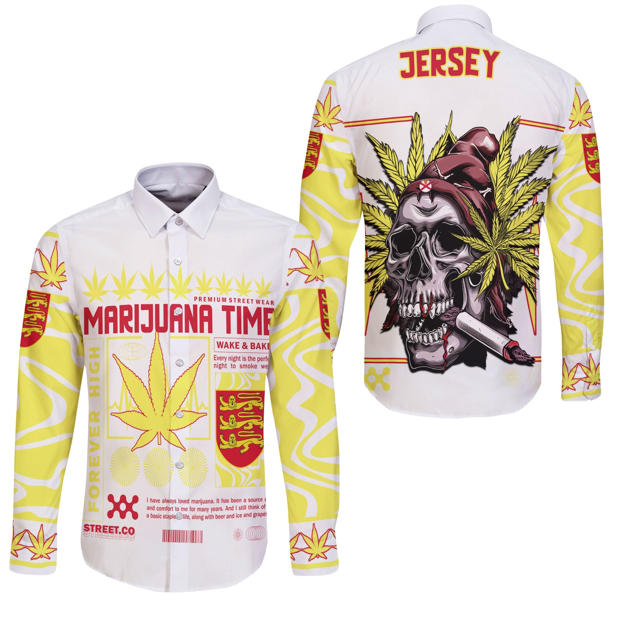 Jersey Long Sleeve Button Shirt Flag & Coat Of Arms Marijuanas Style