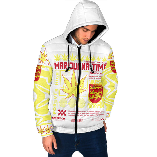 Jersey Men Hooded Padded Jacket Flag & Coat Of Arms Marijuanas Style