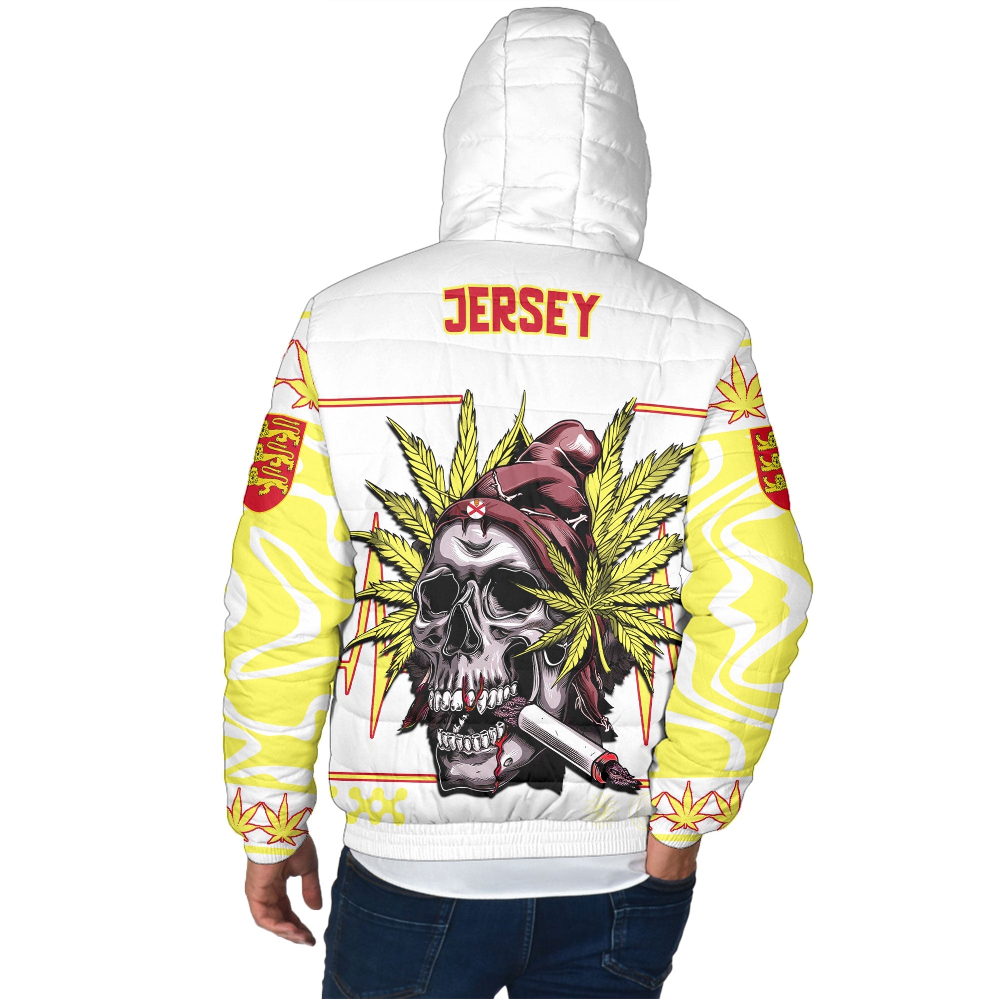 Jersey Men Hooded Padded Jacket Flag & Coat Of Arms Marijuanas Style