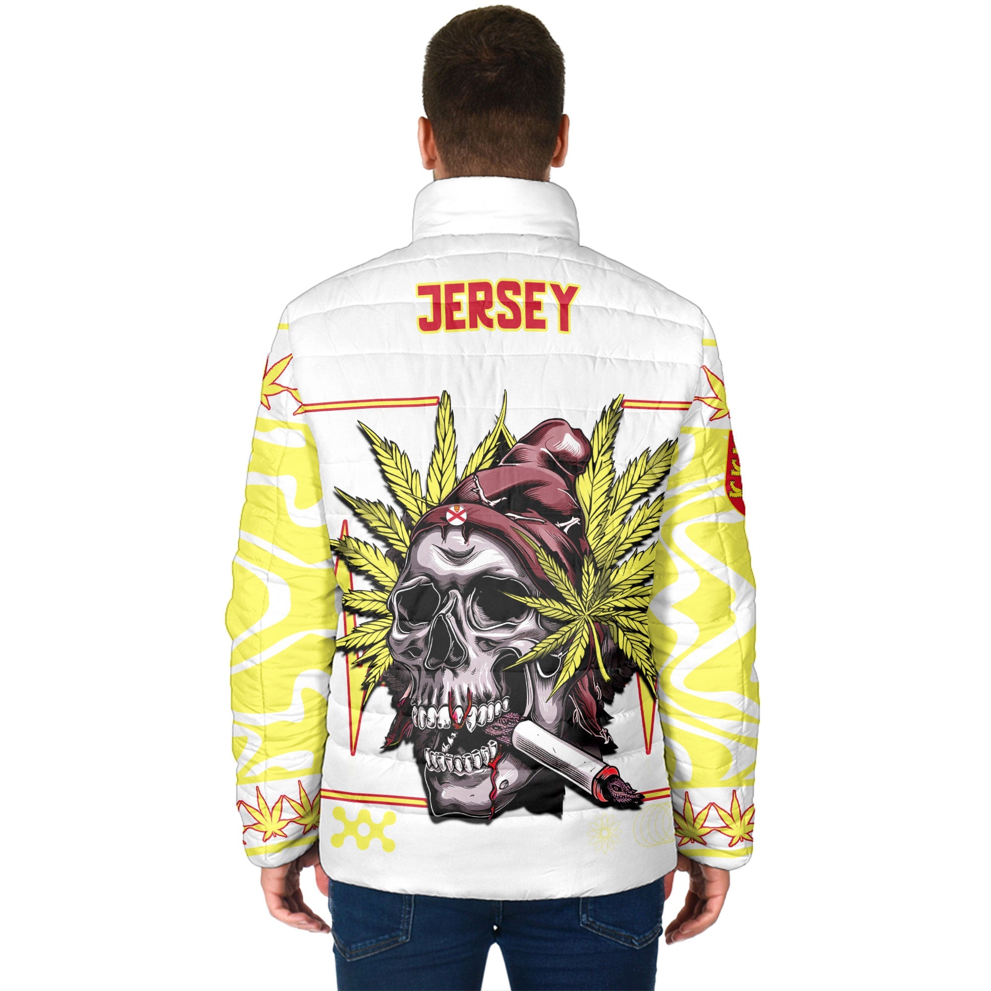 Jersey Men Padded Jacket Flag & Coat Of Arms Marijuanas Style