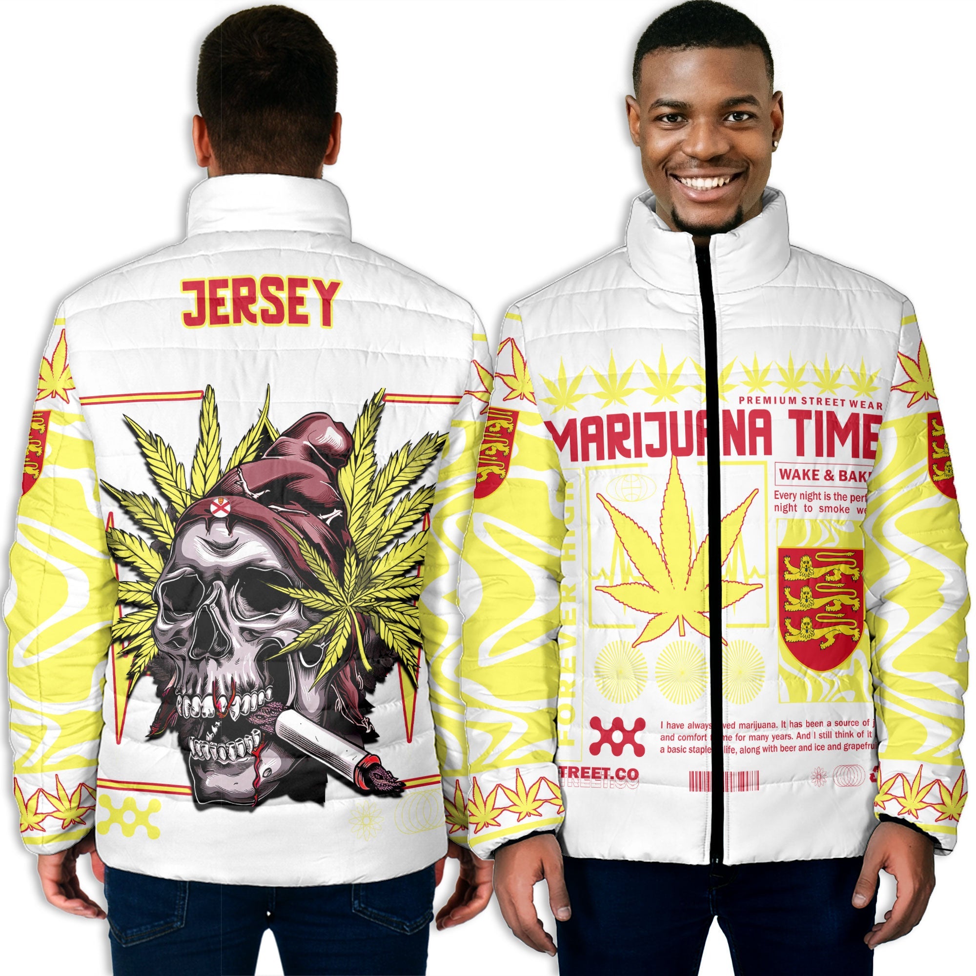 Jersey Men Padded Jacket Flag & Coat Of Arms Marijuanas Style