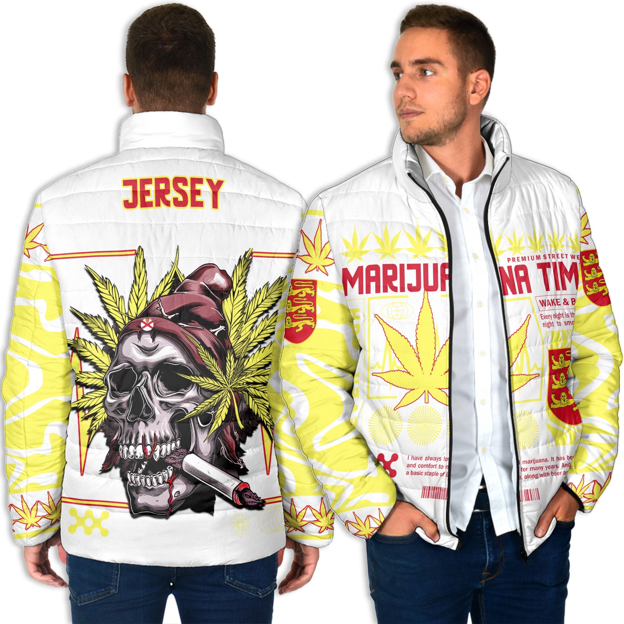 Jersey Men Padded Jacket Flag & Coat Of Arms Marijuanas Style