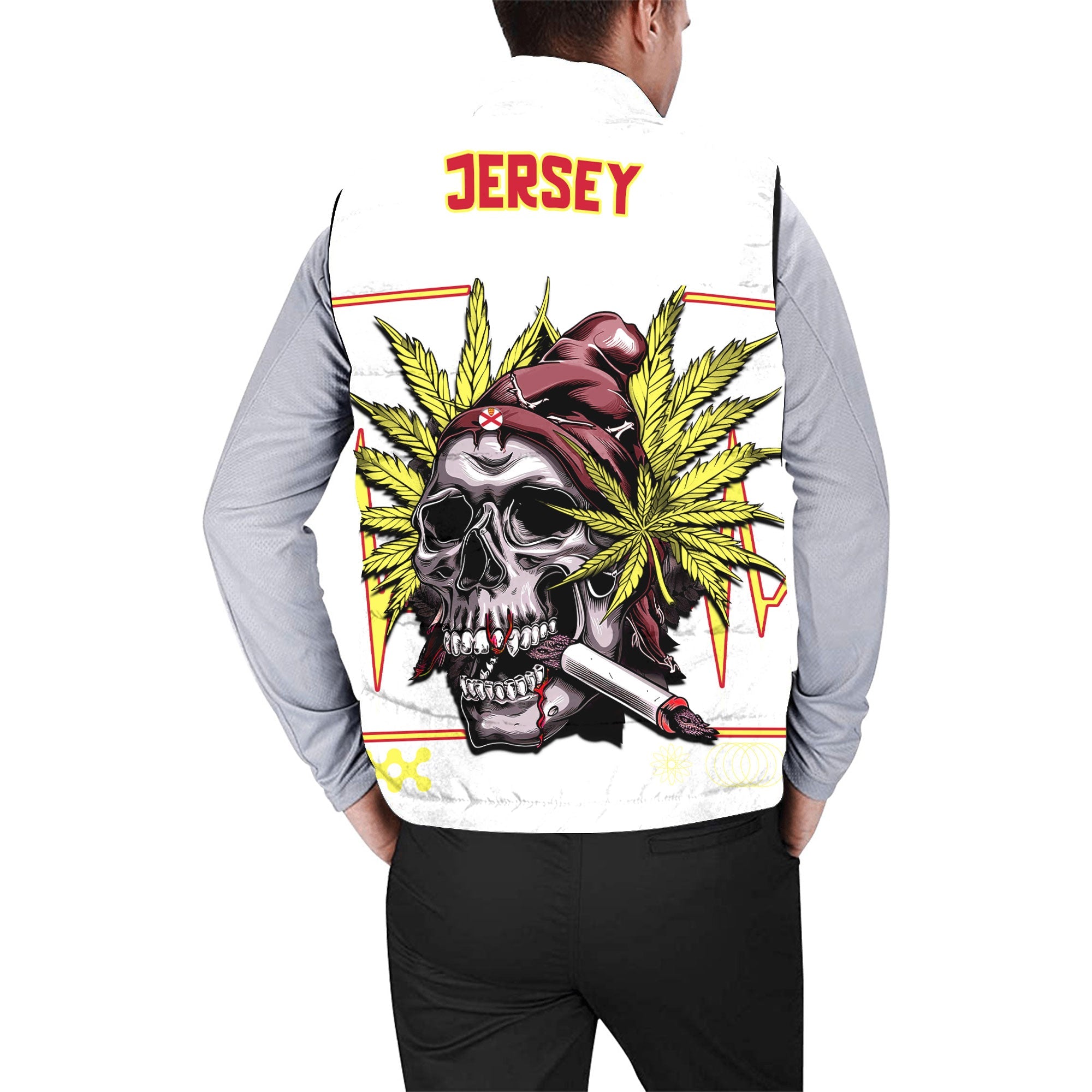 Jersey Men Padded Jacket Vest Flag & Coat Of Arms Marijuanas Style