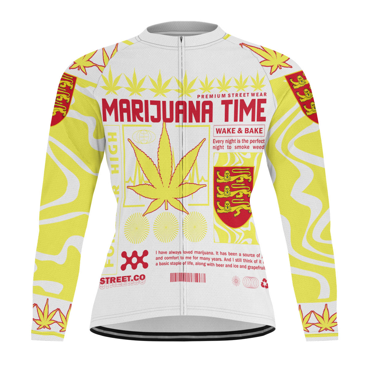 Jersey Men's Cycling Jersey Long Sleeve Flag & Coat Of Arms Marijuanas Style