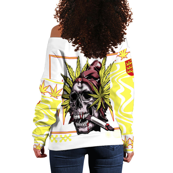 Jersey Women Off Shoulder Sweatshirt Flag & Coat Of Arms Marijuanas Style