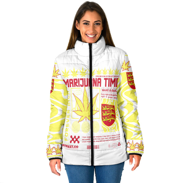 Jersey Women Padded Jacket Flag & Coat Of Arms Marijuanas Style