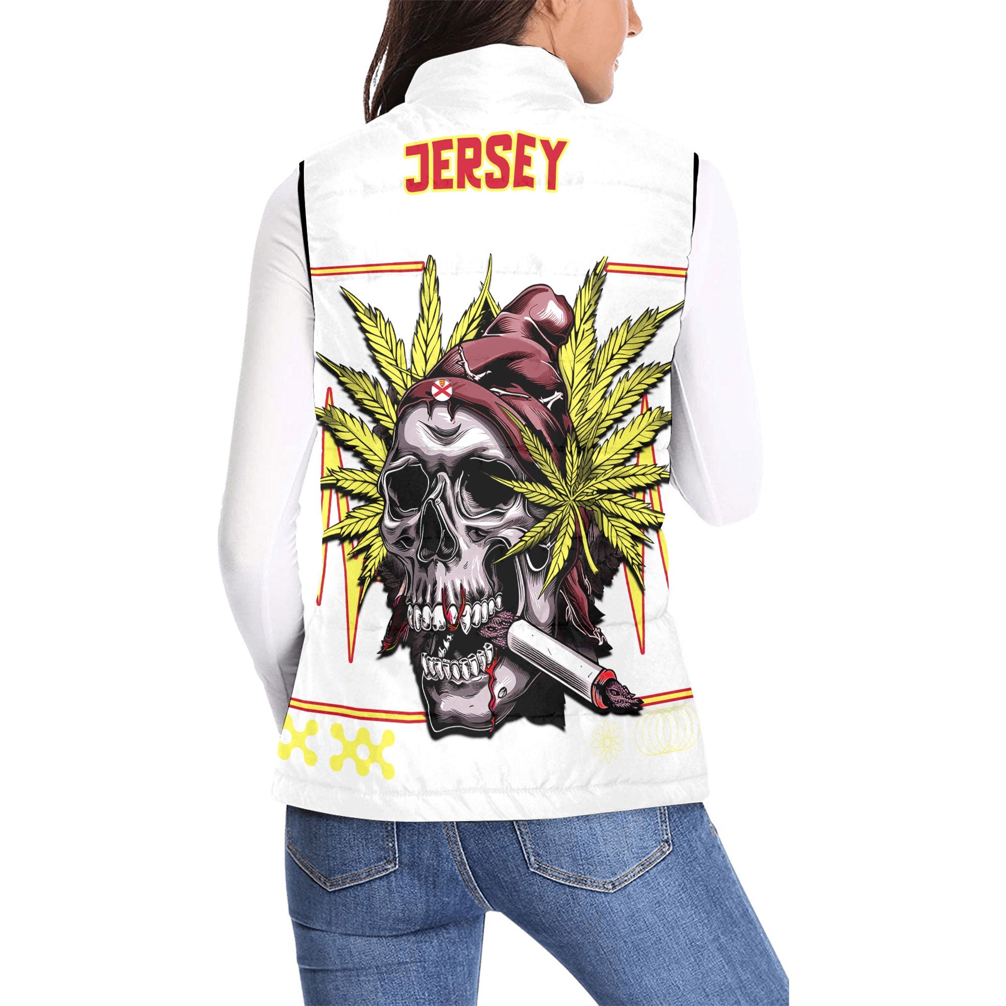 Jersey Women Padded Jacket Vest Flag & Coat Of Arms Marijuanas Style