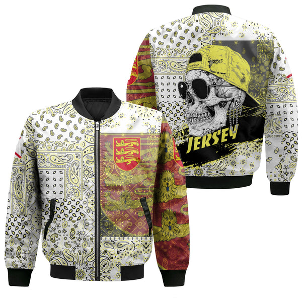 Jersey Bomber Jacket Paisley Flag And Skull Style 1