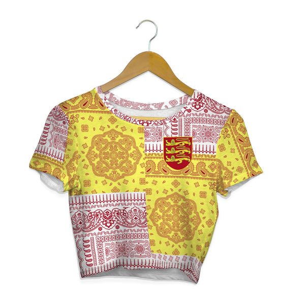 Jersey Croptop T Shirt Flag And Paisley Basic Style 1