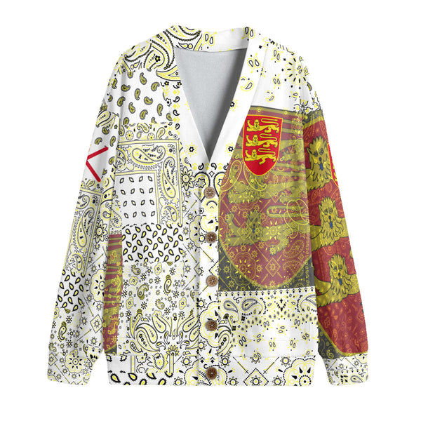 Jersey Fleece Cardigan Paisley Flag And Skull Style 1