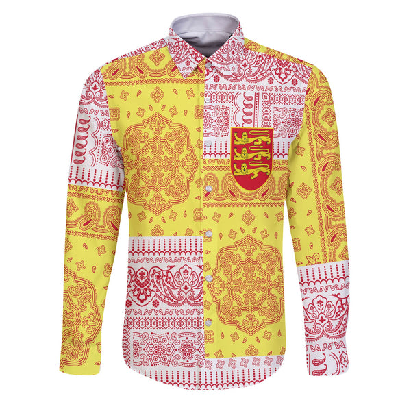 Jersey Long Sleeve Button Shirt Flag And Paisley Basic Style 1