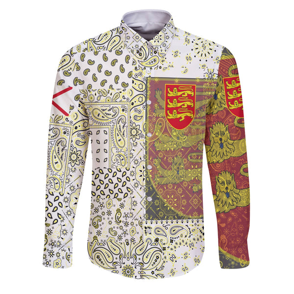 Jersey Long Sleeve Button Shirt Paisley Flag And Skull Style 1