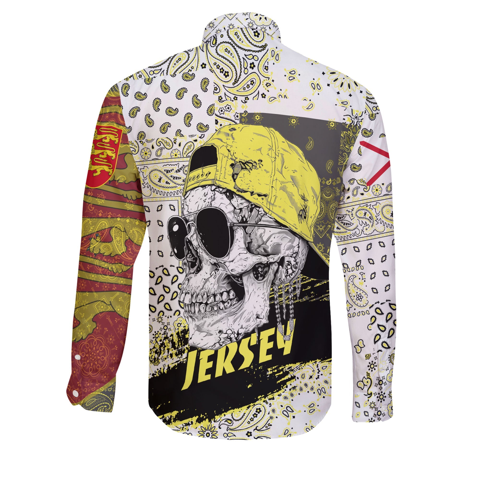 Jersey Long Sleeve Button Shirt Paisley Flag And Skull Style 2