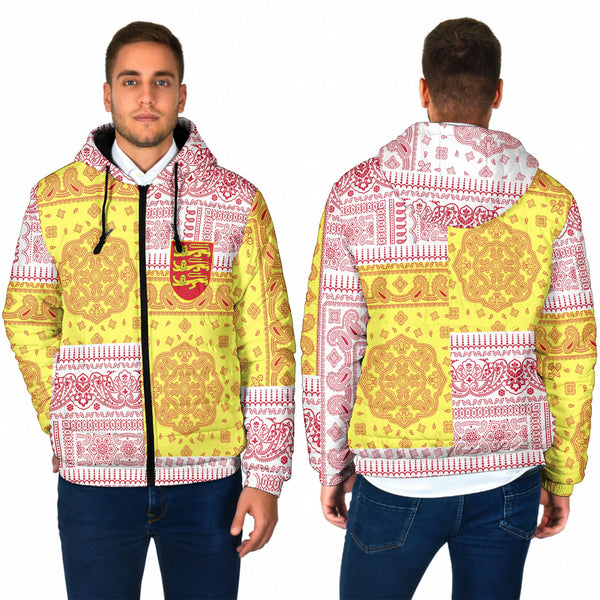 Jersey Men Hooded Padded Jacket Flag And Paisley Basic Style 1