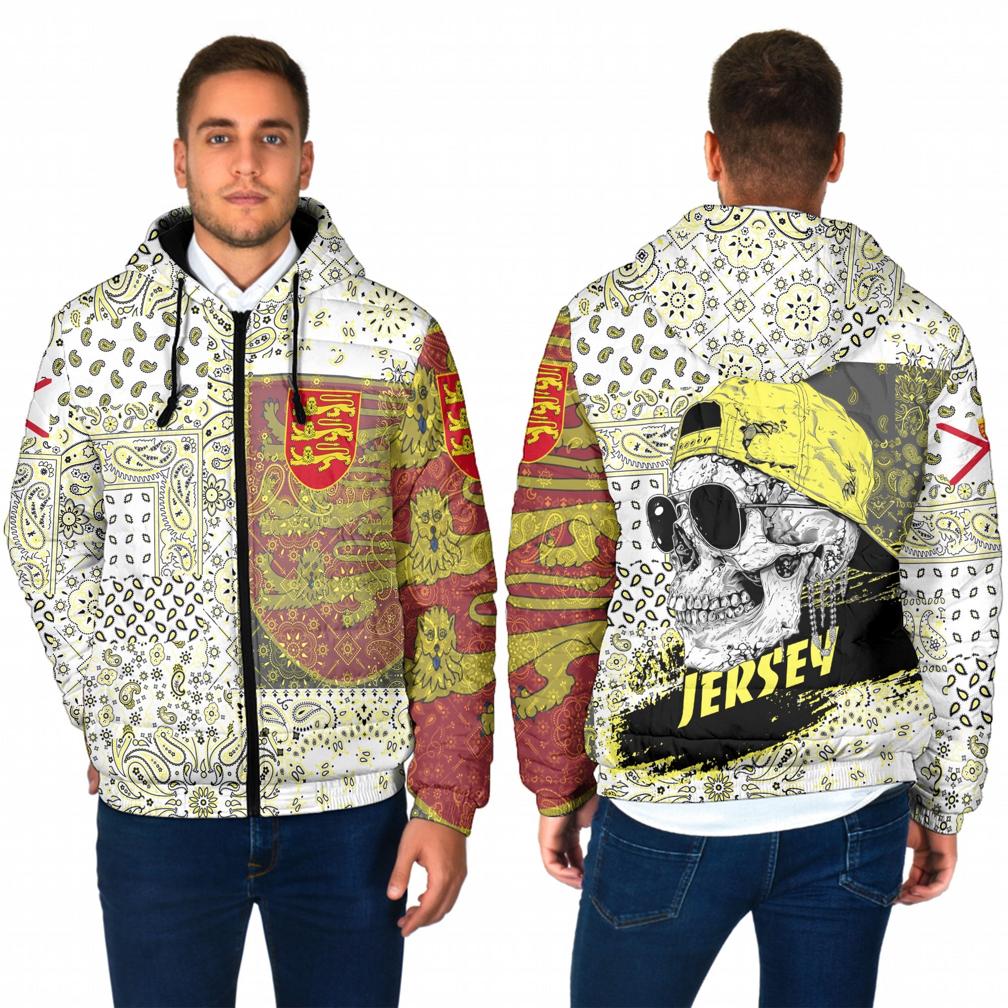 Jersey Men Hooded Padded Jacket Paisley Flag And Skull Style 1