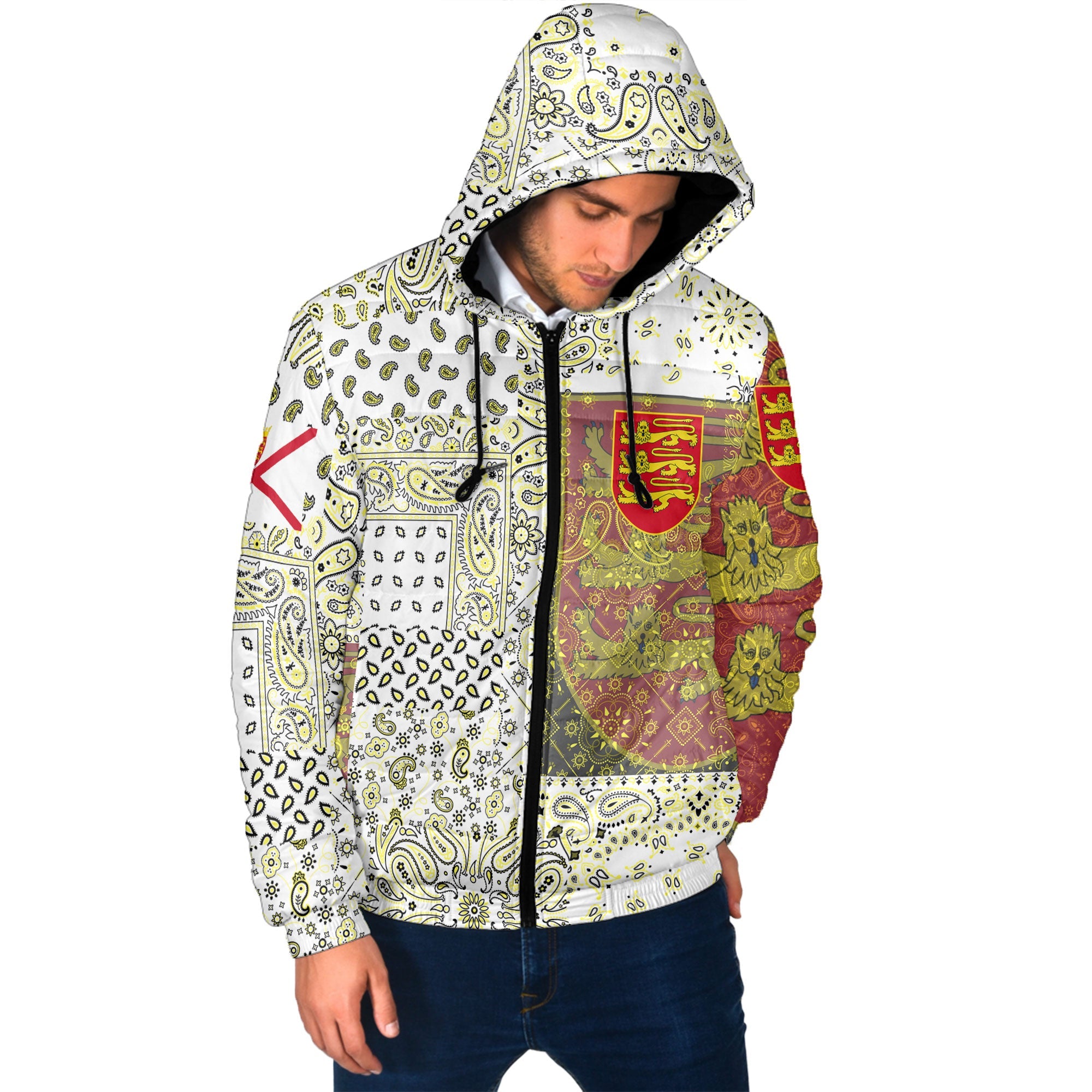 Jersey Men Hooded Padded Jacket Paisley Flag And Skull Style 2