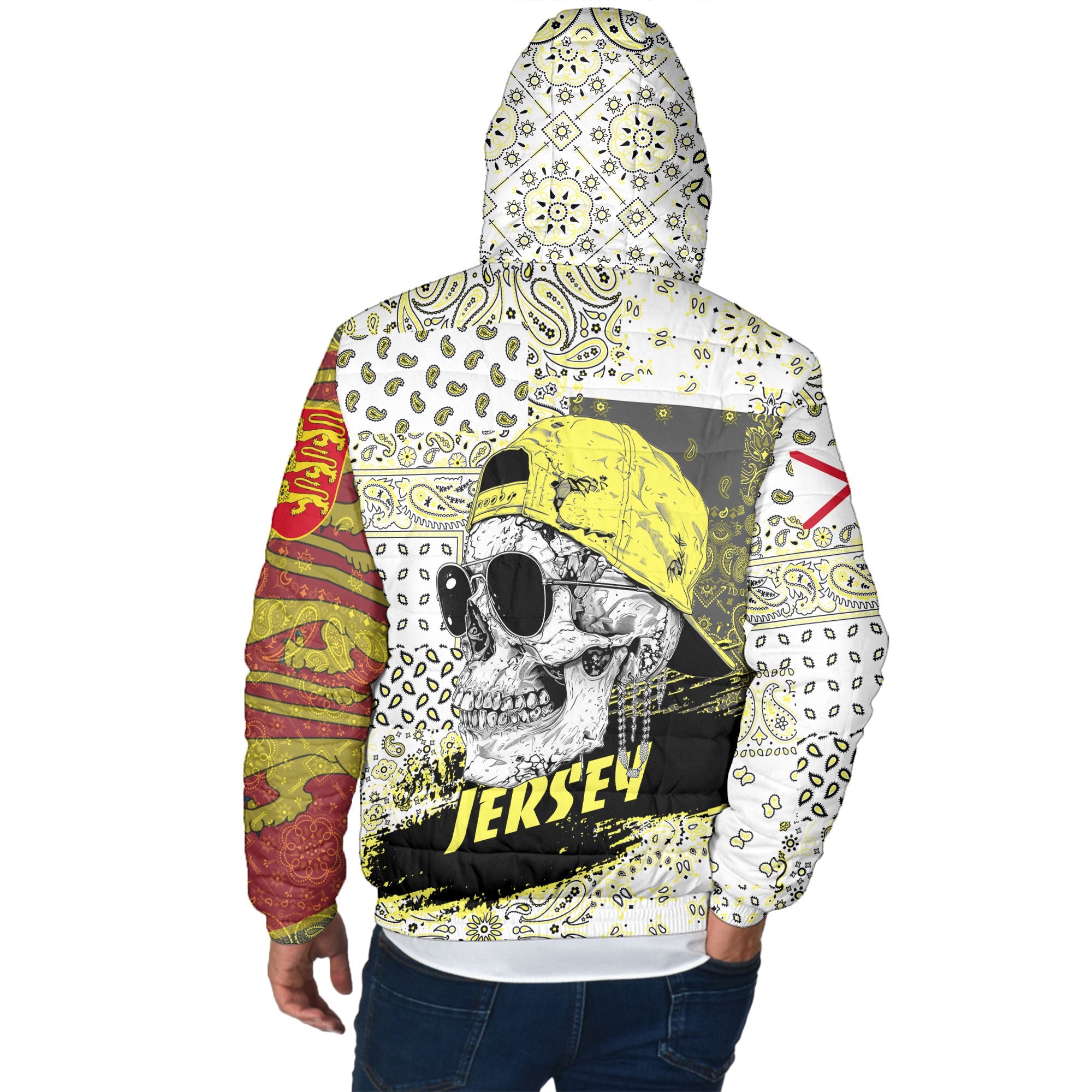 Jersey Men Hooded Padded Jacket Paisley Flag And Skull Style 3