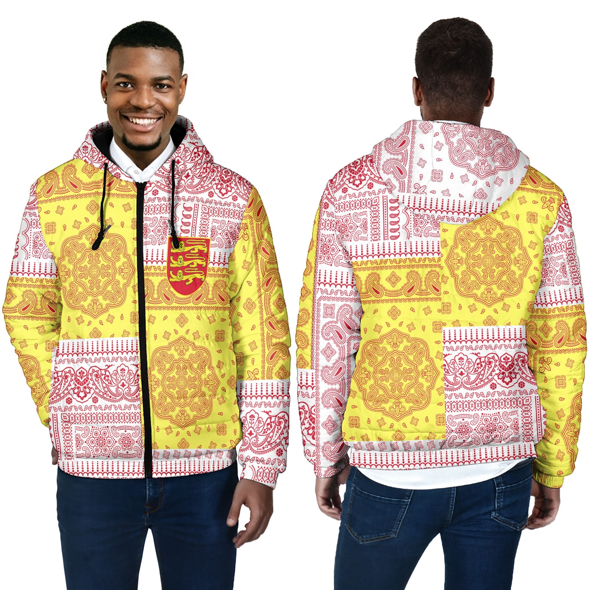 Jersey Men Hooded Padded Jacket Flag And Paisley Basic Style 4