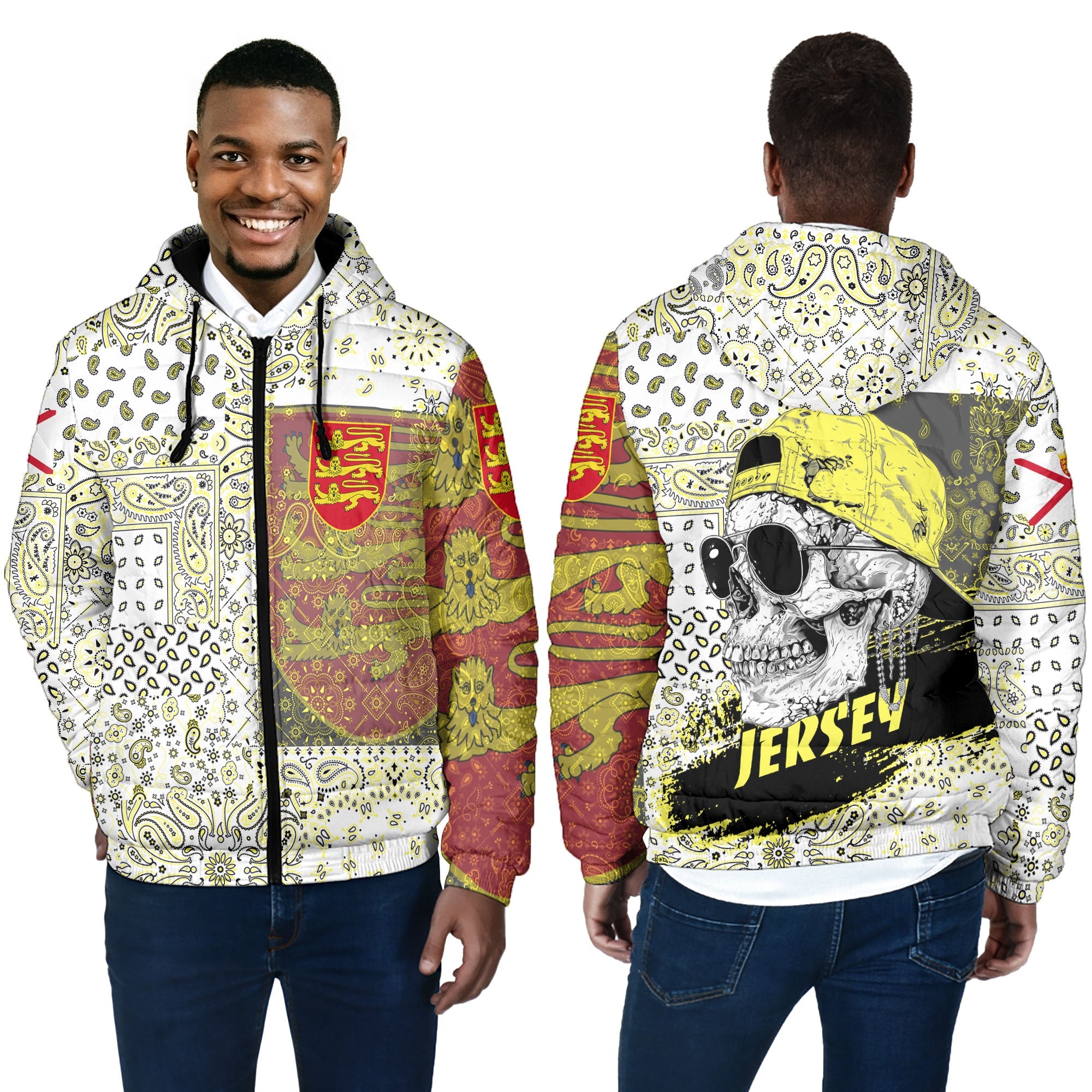 Jersey Men Hooded Padded Jacket Paisley Flag And Skull Style 4