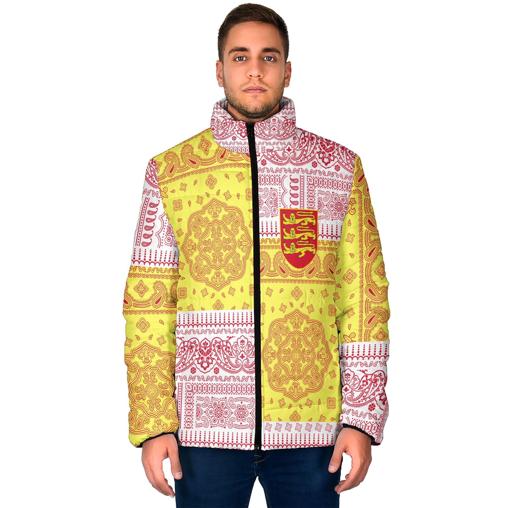 Jersey Men Padded Jacket Flag And Paisley Basic Style 1