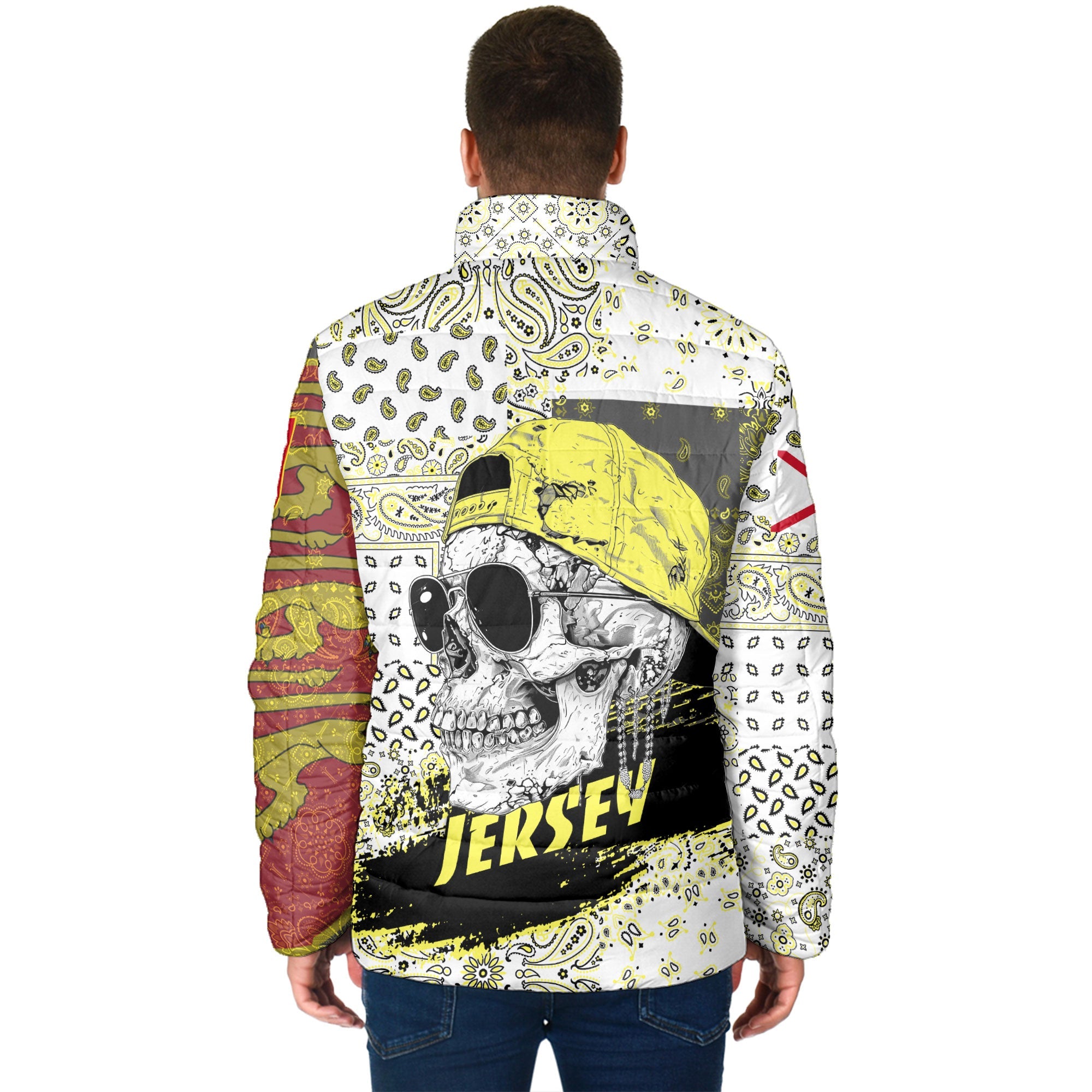 Jersey Men Padded Jacket Paisley Flag And Skull Style 2