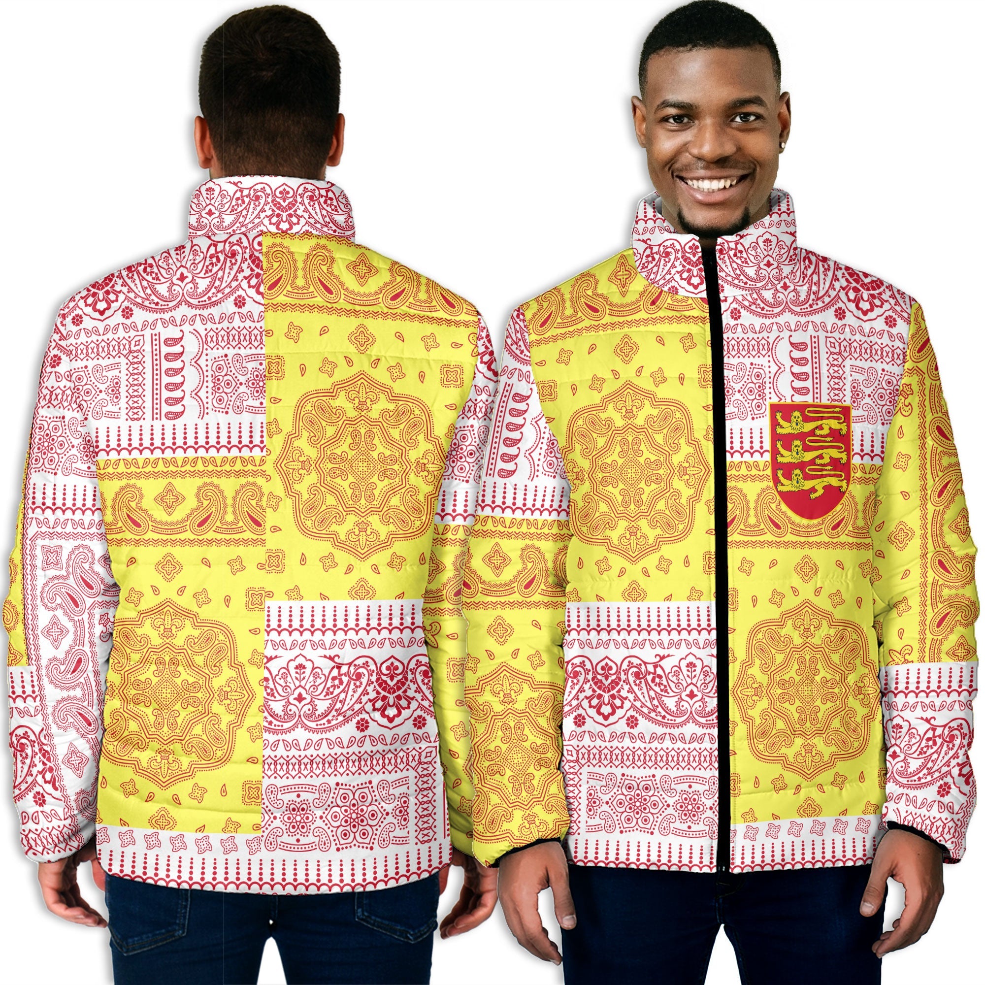 Jersey Men Padded Jacket Flag And Paisley Basic Style 3