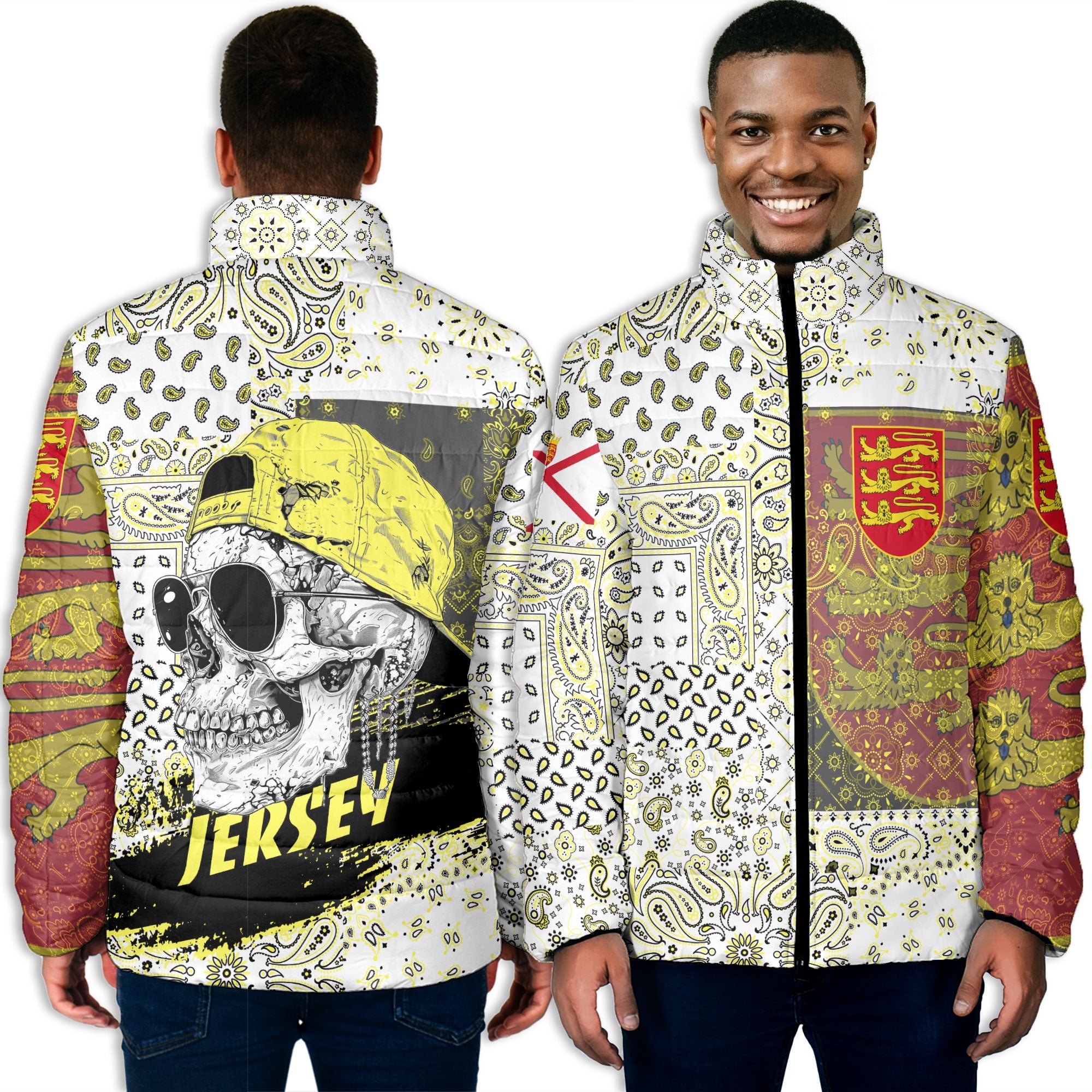 Jersey Men Padded Jacket Paisley Flag And Skull Style 3