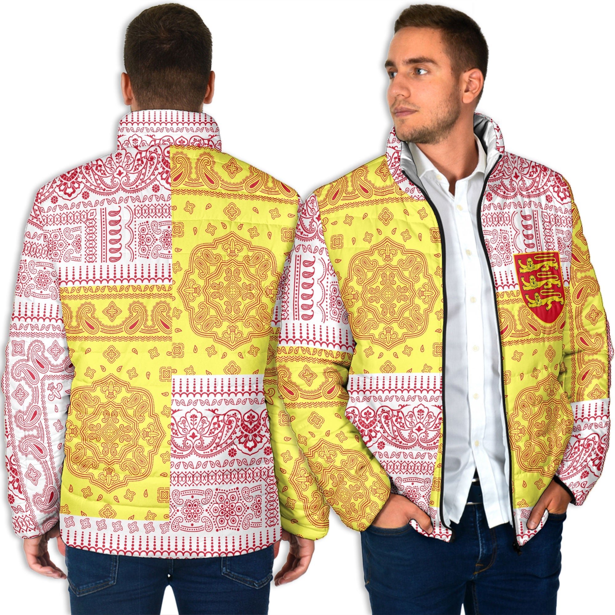 Jersey Men Padded Jacket Flag And Paisley Basic Style 4