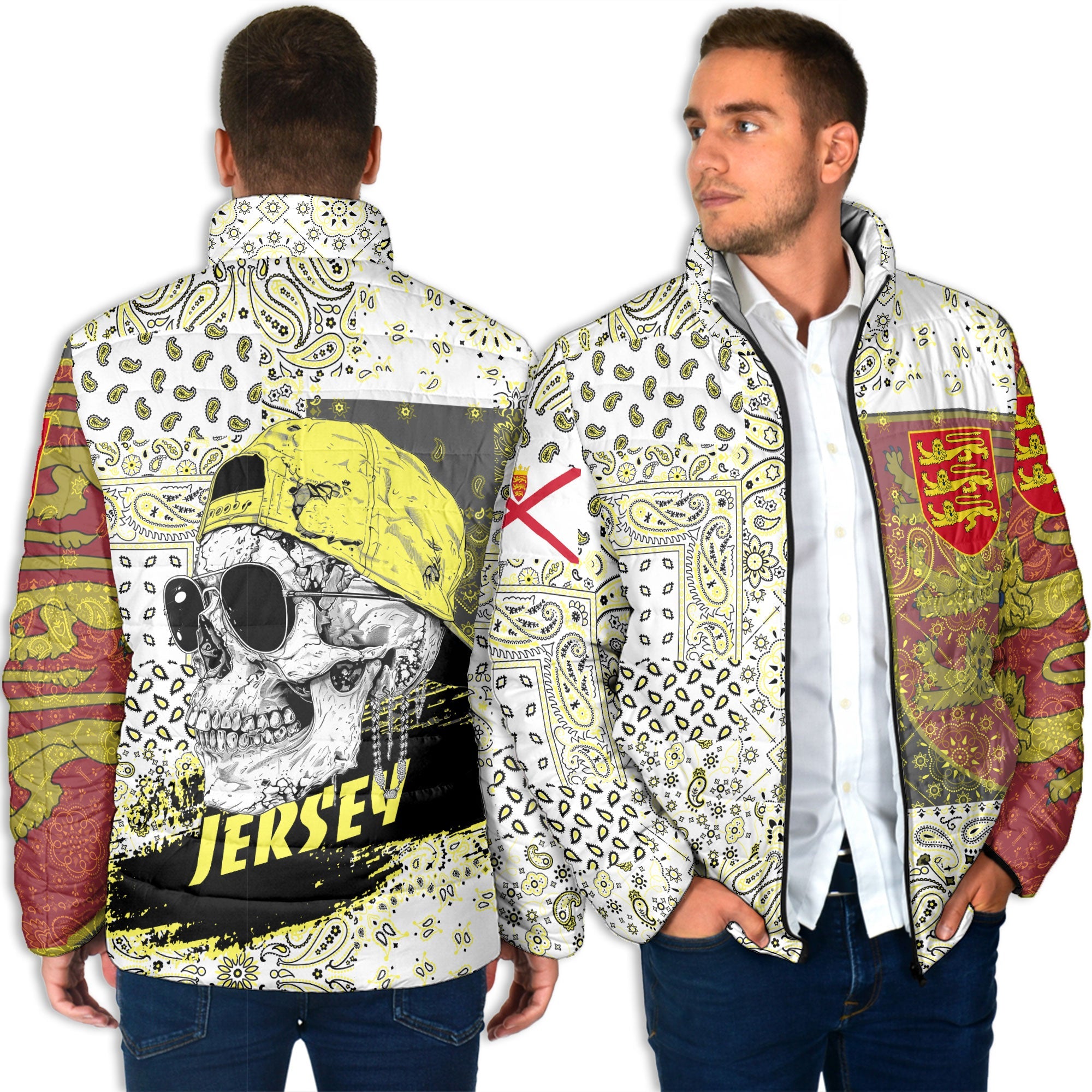 Jersey Men Padded Jacket Paisley Flag And Skull Style 4