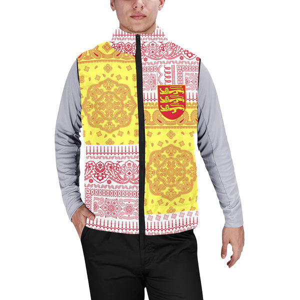 Jersey Men Padded Jacket Vest Flag And Paisley Basic Style 1