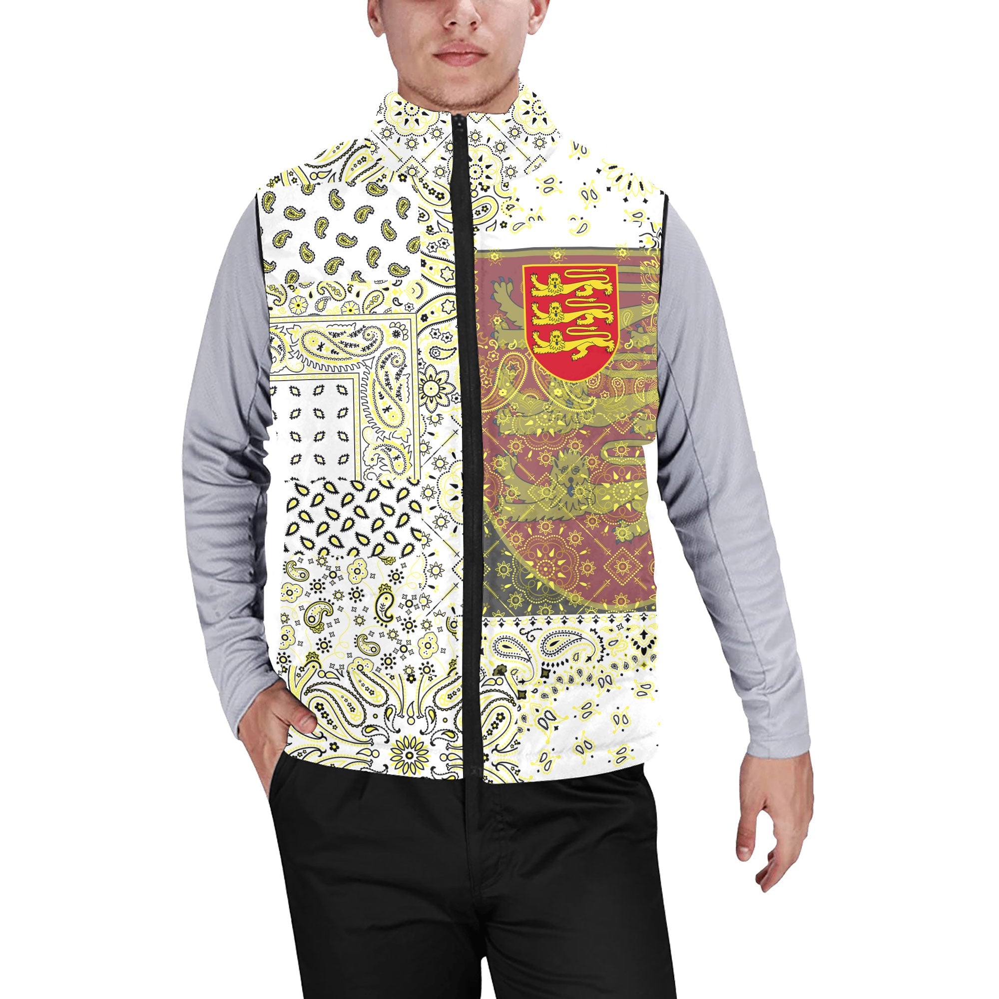 Jersey Men Padded Jacket Vest Paisley Flag And Skull Style 1