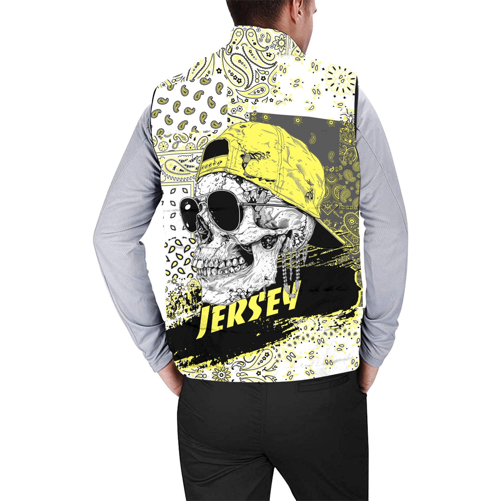 Jersey Men Padded Jacket Vest Paisley Flag And Skull Style 2